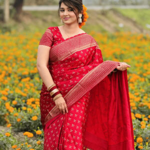 Japanese Silk Saree with Matching Blouse Piece - Elegant Traditional Wear