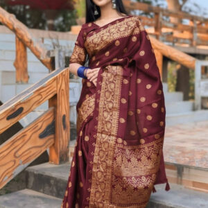 Japanese Silk Saree with Matching Blouse Piece - Elegant Traditional Wear