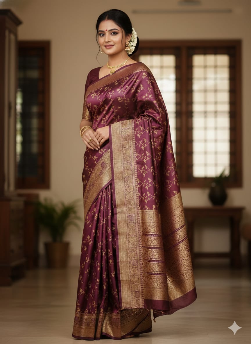 Kashmir Silk Katan Saree - Luxurious Handwoven Elegance for Special Occasions % Kashmir Silk Katan Saree - Luxurious Handwoven Elegance for Special Occasions