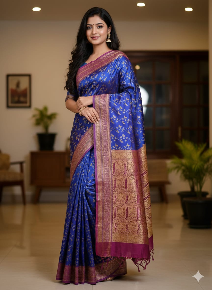 Kashmir Silk Katan Saree - Luxurious Handwoven Elegance for Special Occasions % Kashmir Silk Katan Saree - Luxurious Handwoven Elegance for Special Occasions