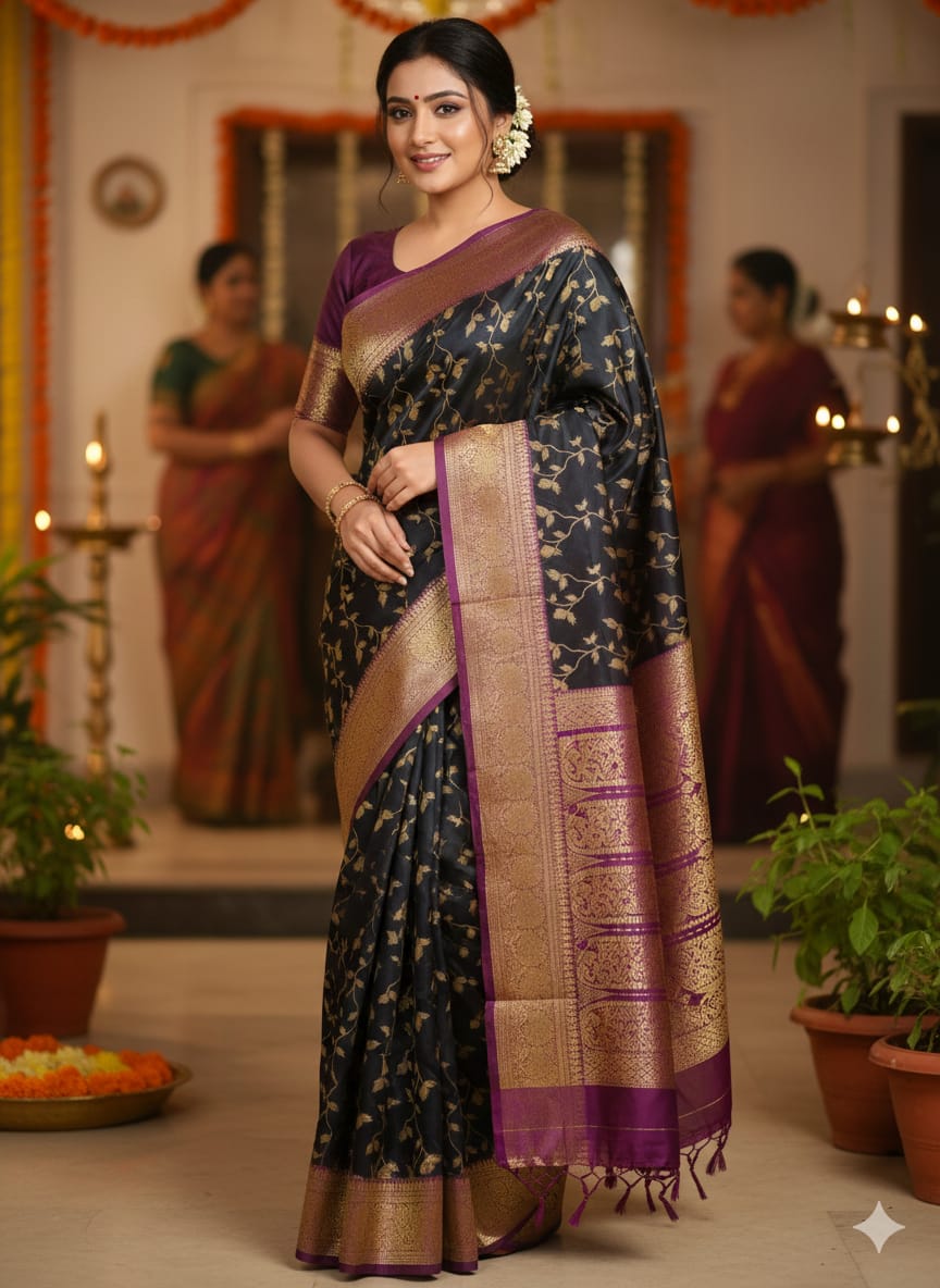 Kashmiri Katan Silk Saree - Exquisite Traditional Weave for Elegant Occasions % Kashmiri Katan Silk Saree - Exquisite Traditional Weave for Elegant Occasions