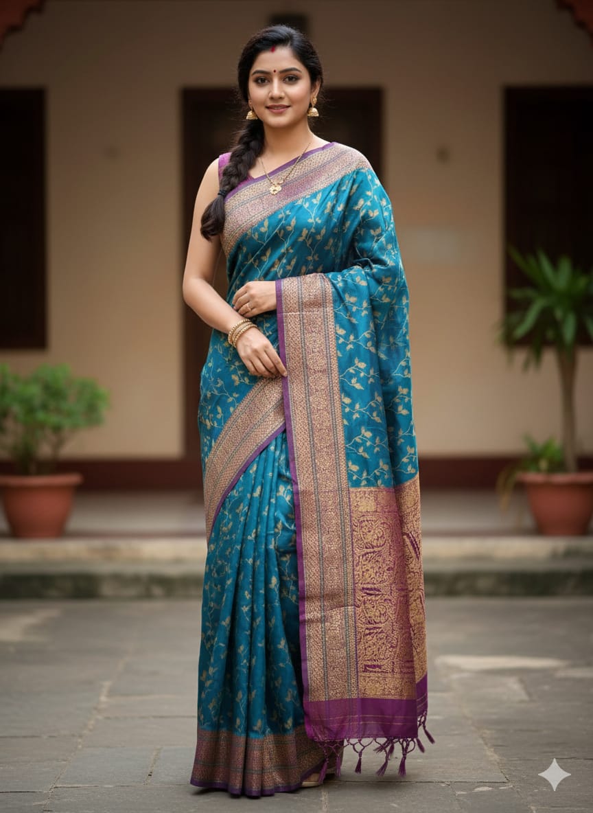 Kashmiri Katan Silk Saree - Exquisite Traditional Weave for Elegant Occasions % Kashmiri Katan Silk Saree - Exquisite Traditional Weave for Elegant Occasions