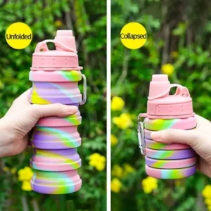 Leakproof Silicone Foldable Water Bottle with Straw - 500ml for Hiking & Camping