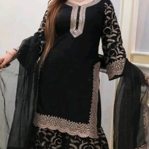 Luxurious Embroidered Soft Jorjet Three-Piece Set for Elegant Occasions