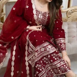Luxurious Sequined Embroidered Soft Jorjet Three-Piece Set