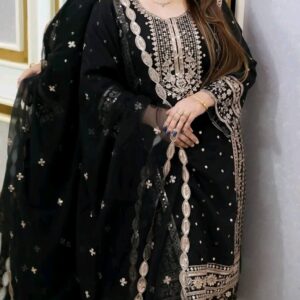 Luxury Embroidered Three-Piece Soft Jorjet Set with Sequins