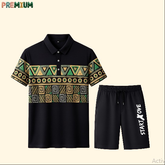 Men's Polo T-Shirt and Half Pant Set - Stylish Casual Outfit for Warm Weather % Men's Polo Shirt and Half Pant Set - Stylish Casual Outfit for Warm Weather