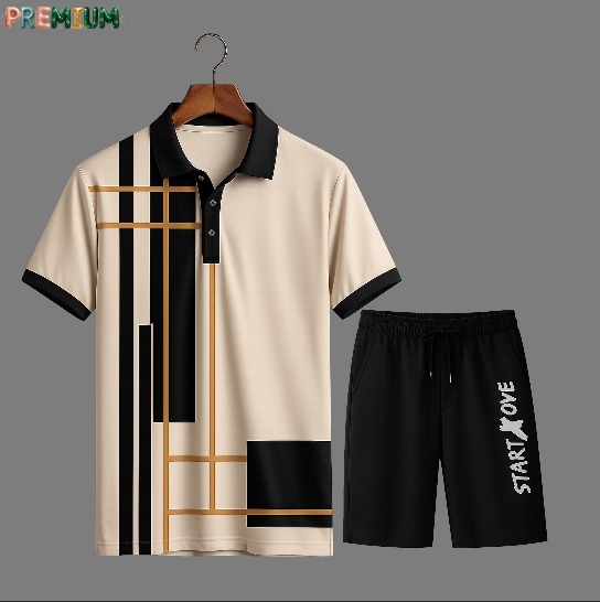 Men's Polo T-Shirt & Half Pant Set - Stylish Casual Wear Combo % Men's Polo Shirt & Half Pant Set - Stylish Casual Wear Combo