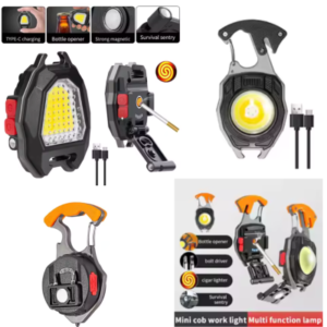 Mini Rechargeable Keychain Flashlight with COB Light and Multi-Tool Functionality