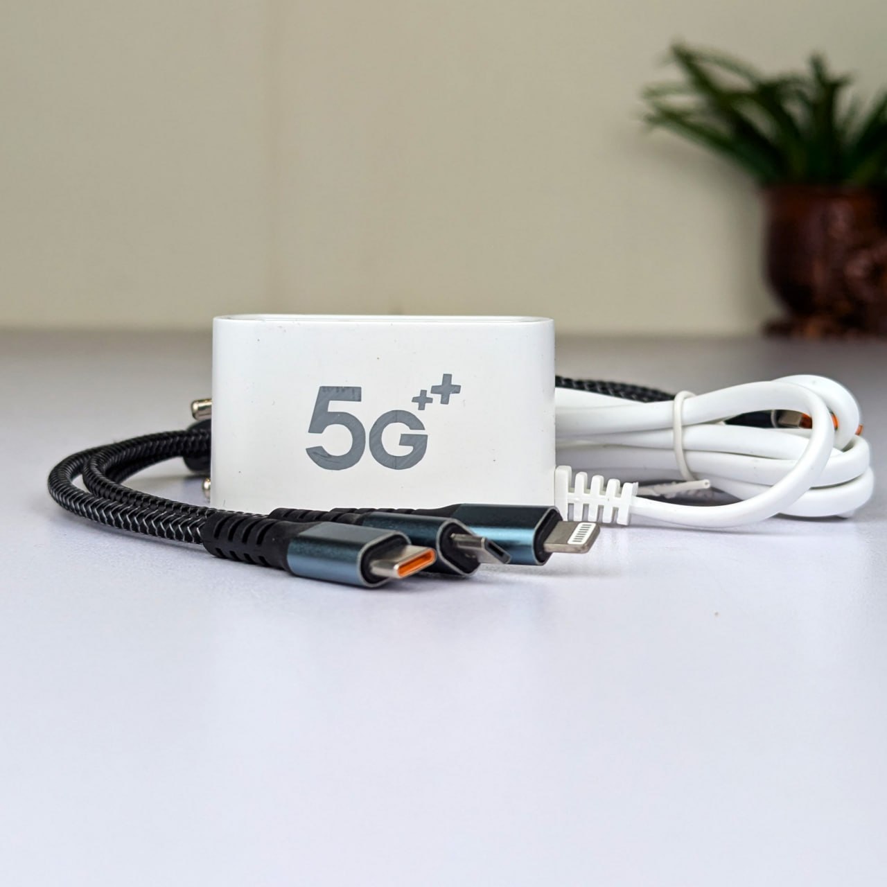 Multi-Port Charger with 3-in-1 Fast Charging Cable - 6-in-1 Solution % Multi-Port Charger with 3-in-1 Fast Charging Cable - 6-in-1 Solution