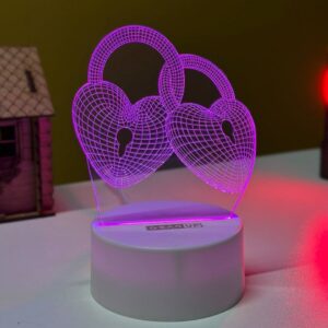 Multicolor 3D Love Lock Acrylic Night Lamp - Stylish Home Decor by GearUP