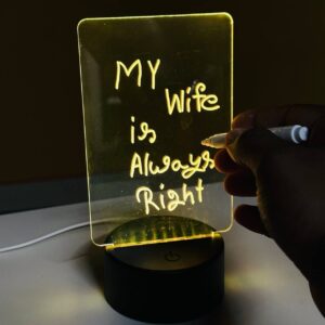 Multicolor Acrylic Night Lamp with Writable Board and Eraser Pen - Black