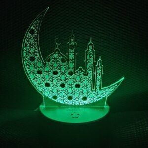 Multicolor Acrylic Ramadan Mubarak Night Lamp with Elegant White Base