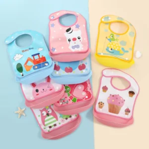 Multicolor Kids' Plastic Feeding Bib with Food Catcher - 1 Piece
