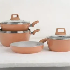 Non-Stick Ceramic Coated 7-Piece Die-Cast Cookware Set in Brown
