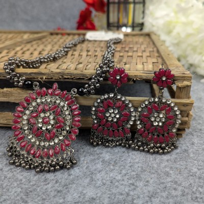 Oxidized Antique Necklace and Earring Set – Elegant Vintage Style % Oxidized Antique Necklace and Earring Set – Elegant Vintage Style