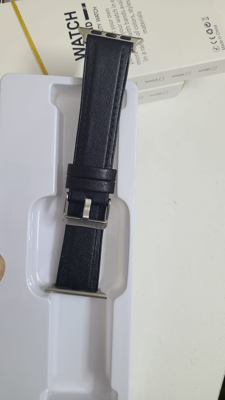 Premium Black Leather Smartwatch Band - Compatible with 42/44/45/49mm Spigen Models % Premium Black Leather Smartwatch Band - Compatible with 42/44/45/49mm Spigen Models