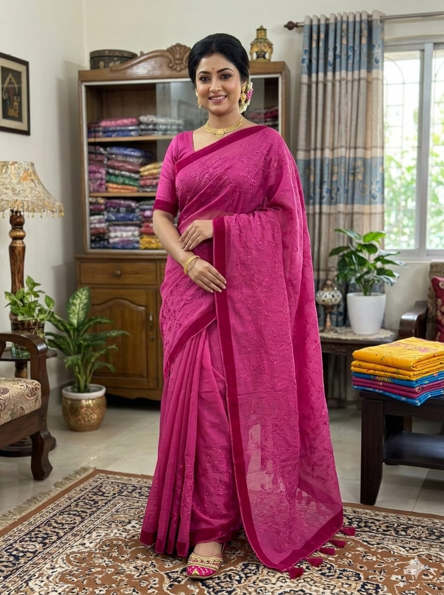 Premium Half Silk Embroidered Saree - Elegant Traditional Wear for Women % Premium Half Silk Embroidered Saree - Elegant Traditional Wear for Women