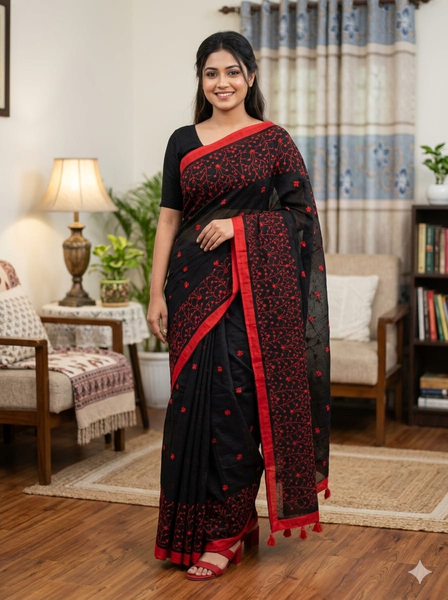 Premium Half Silk Embroidered Saree - Elegant Traditional Wear for Women % Premium Half Silk Embroidered Saree - Elegant Traditional Wear for Women