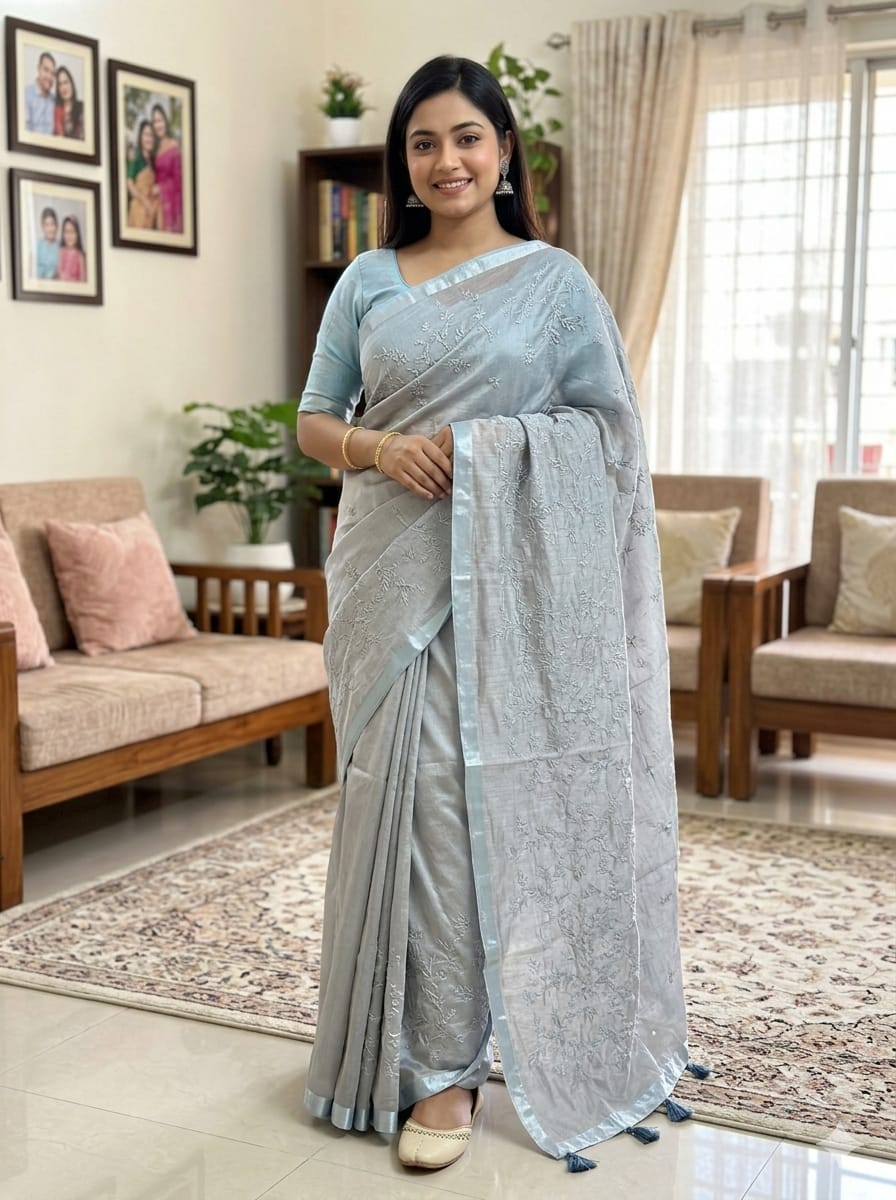 Premium Half Silk Embroidered Saree - Elegant Traditional Wear for Women % Premium Half Silk Embroidered Saree - Elegant Traditional Wear for Women