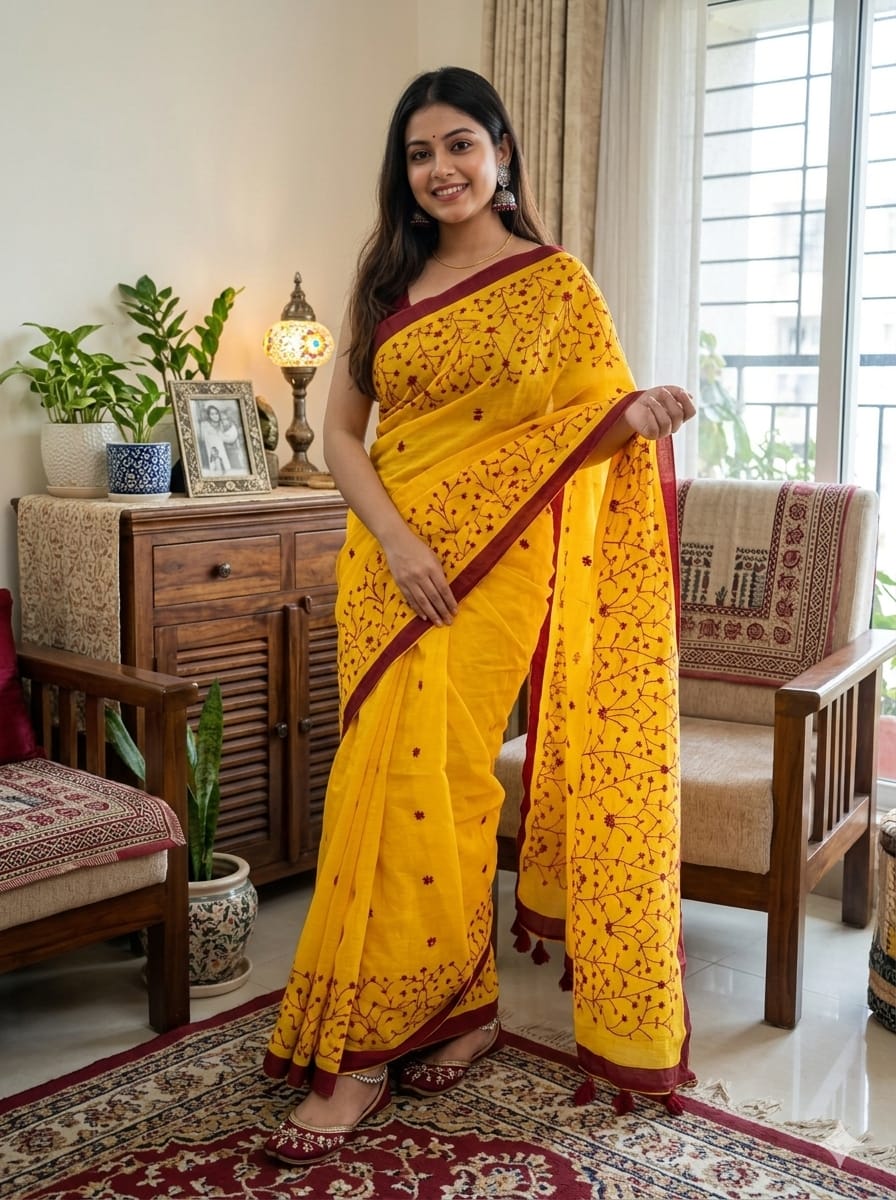 Premium Half Silk Embroidered Saree - Elegant Traditional Wear for Women % Premium Half Silk Embroidered Saree - Elegant Traditional Wear for Women
