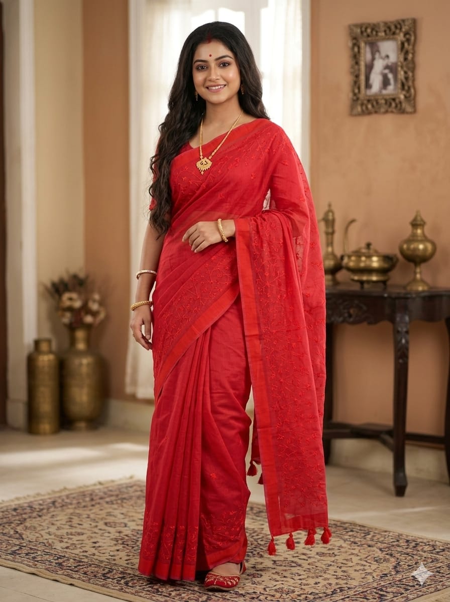Premium Half Silk Embroidered Saree - Elegant Traditional Wear for Women % Premium Half Silk Embroidered Saree - Elegant Traditional Wear for Women