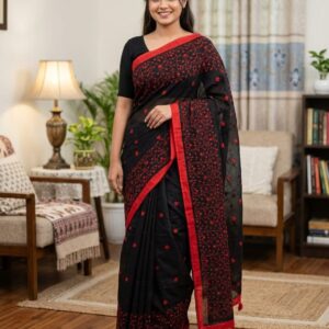 Premium Half Silk Embroidered Sharee - Elegant Traditional Attire