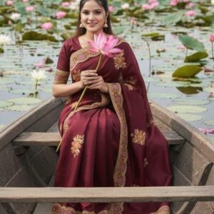 Premium Semi-Moslin Sharee with Elegant Embroidery Design