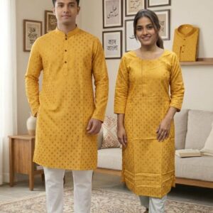 Premium Three-Piece Couple Panjabi Set for Elegant Festive Wear