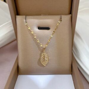 Premium Titanium Steel Leaf Necklace with Zircon for Women