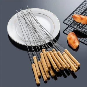 Premium Wooden Handle BBQ Skewers - Set of 12 for Grilling Perfection