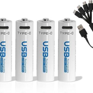 Rechargeable AAA USB Batteries - 4-Pack, 900mWh for High Performance