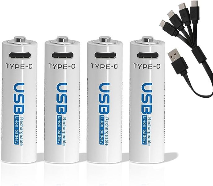 Rechargeable AAA USB Batteries - 4-Pack, 900mWh for High Performance % Rechargeable AAA USB Batteries - 4-Pack, 900mWh for High Performance