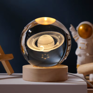 Saturn 3D Crystal Ball with Color-Changing Base – Stunning Home Décor Piece