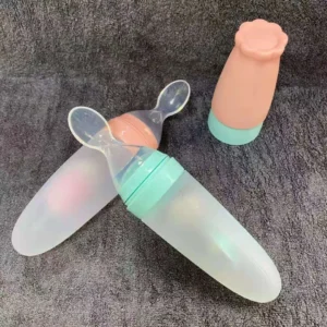 Silicone Baby Feeding Bottle with Spoon - 110ml Infant Food Dispenser