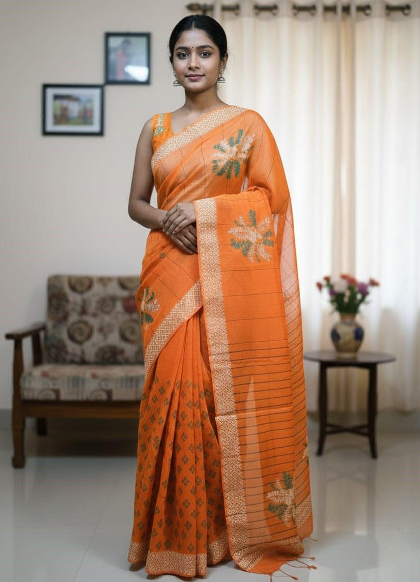 Silk Blend Half Sharee - Elegant Traditional Attire for Special Occasions % Silk Blend Half Sharee - Elegant Traditional Attire for Special Occasions