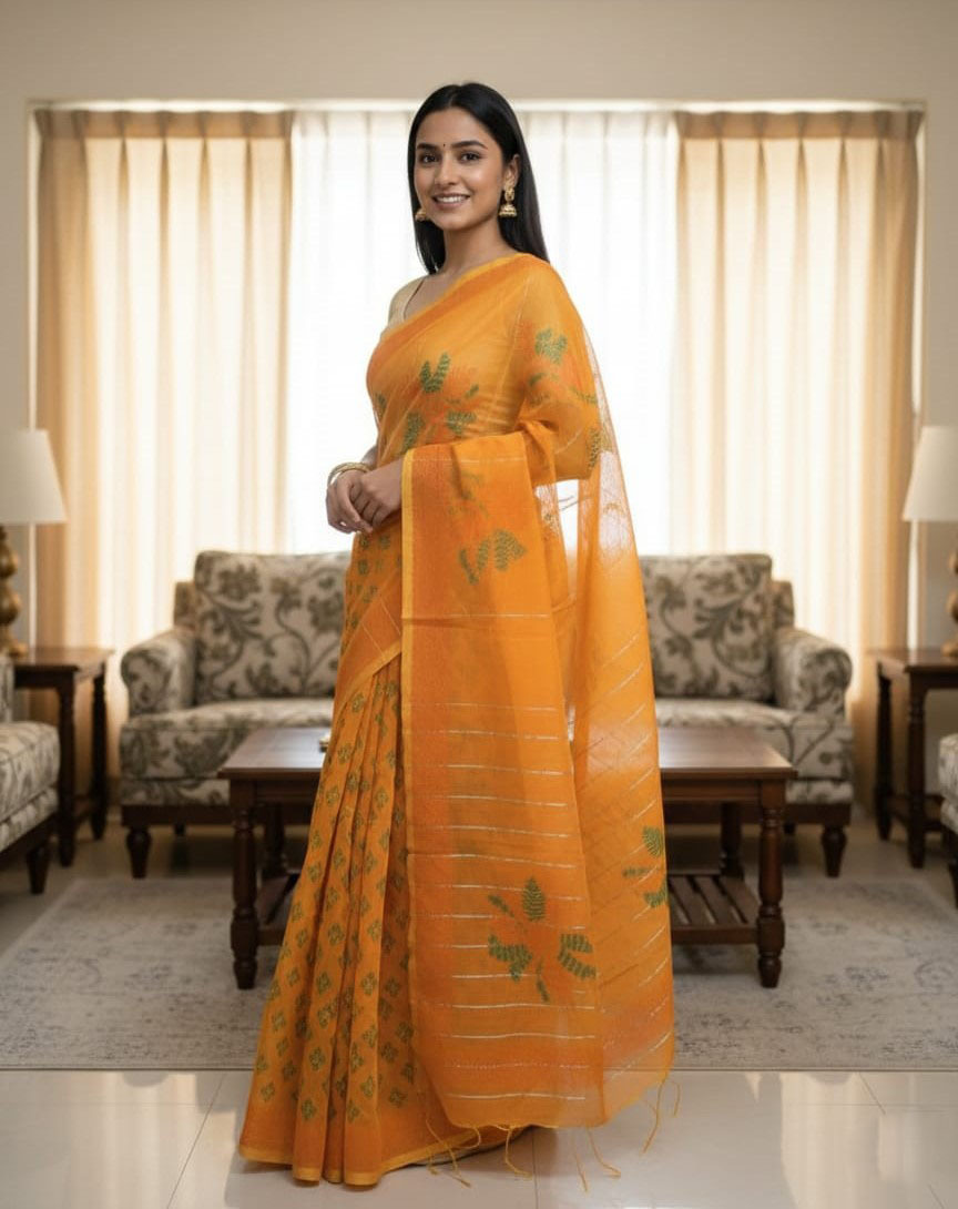 Silk Blend Half Sharee - Elegant Traditional Attire for Special Occasions % Silk Blend Half Sharee - Elegant Traditional Attire for Special Occasions