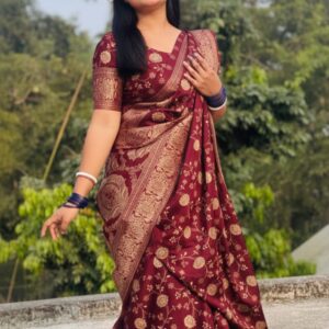 Silk Skin Print Saree with Blouse - Elegant Japanese Style Design