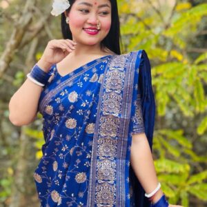 Silk Skin Print Saree with Blouse - Elegant Japanese Style Fashion