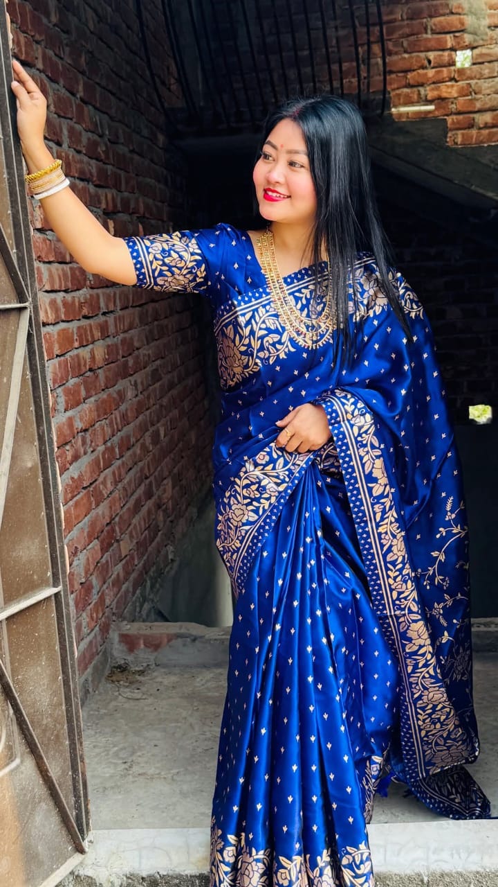 Silk Skin Print Saree with Blouse Piece - Elegant Japanese Design % Silk Skin Print Saree with Blouse Piece - Elegant Japanese Design