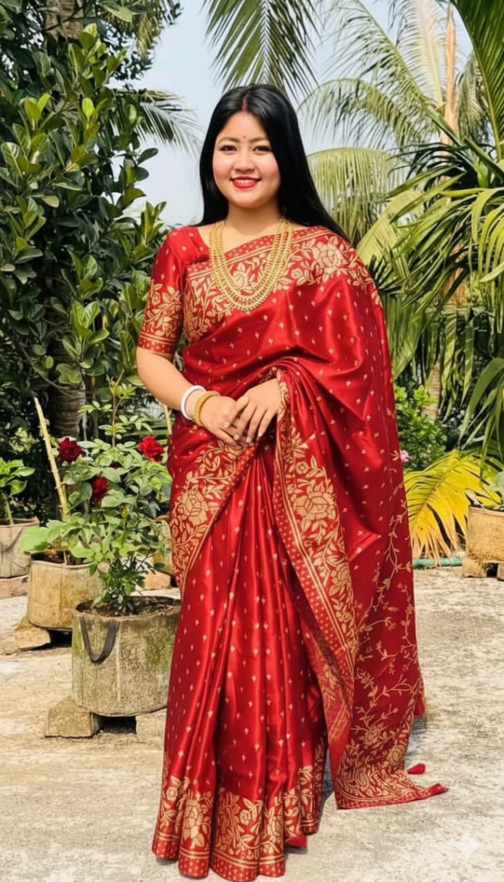 Silk Skin Print Saree with Blouse Piece - Elegant Japanese Design % Silk Skin Print Saree with Blouse Piece - Elegant Japanese Design