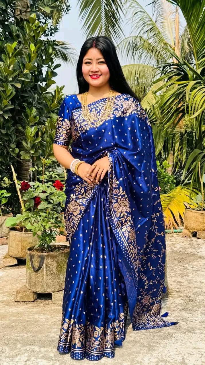Silk Skin Print Saree with Blouse Piece - Elegant Japanese Design % Silk Skin Print Saree with Blouse Piece - Elegant Japanese Design