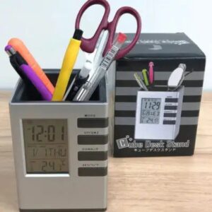 Silver Digital Watch Pen Holder - Stylish Desk Organizer for Office Use