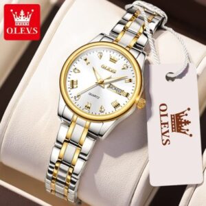 Silver Women's Watch with White Dial - Olevs 5563 Elegant Timepiece