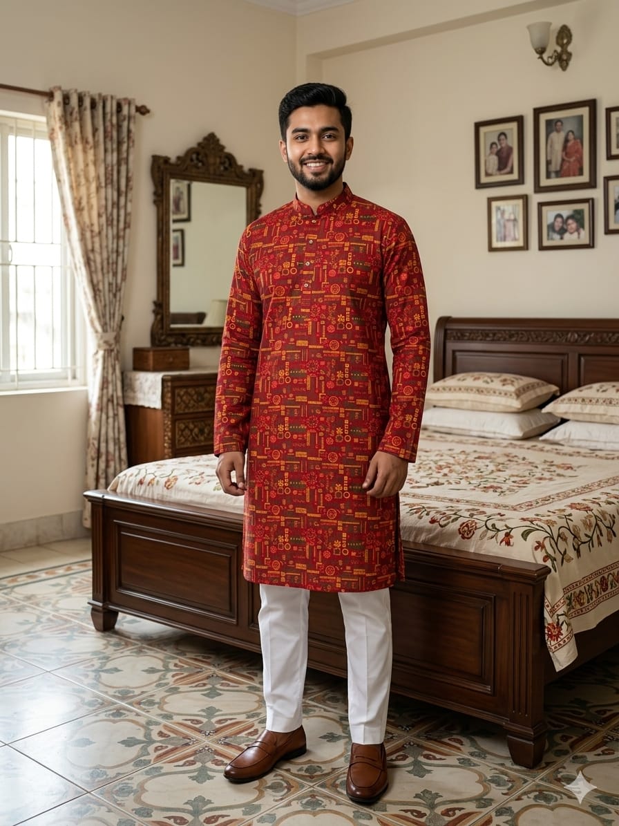 Skin Print Panjabi for Men – Elegant and Trendy Ethnic Wear % Skin Print Panjabi for Men – Elegant and Trendy Ethnic Wear