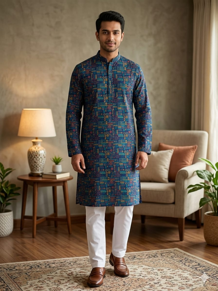 Skin Print Panjabi for Men – Elegant and Trendy Ethnic Wear % Skin Print Panjabi for Men – Elegant and Trendy Ethnic Wear
