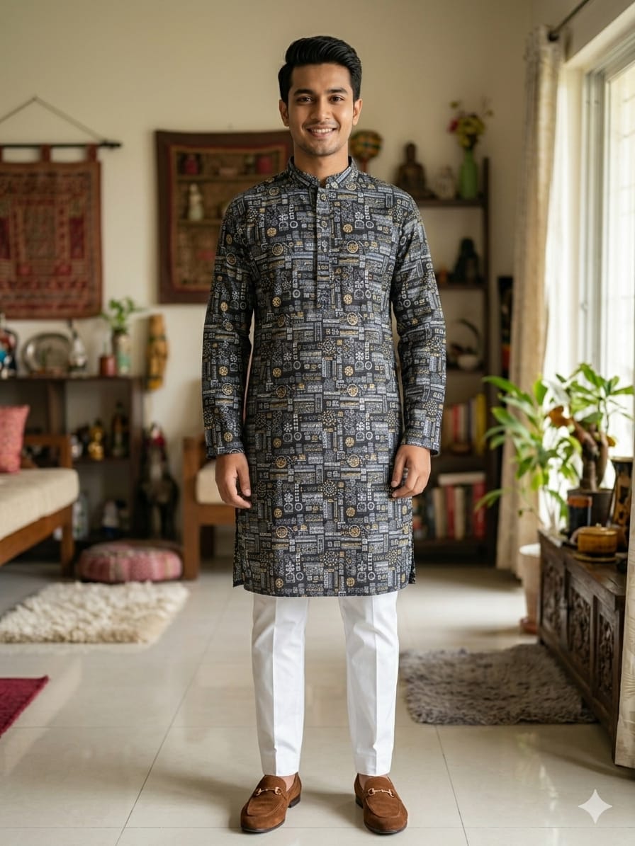 Skin Print Panjabi for Men – Elegant and Trendy Ethnic Wear % Skin Print Panjabi for Men – Elegant and Trendy Ethnic Wear