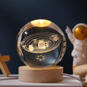 Solar System 3D Crystal Ball with 7 Color LED Base - Premium Decor