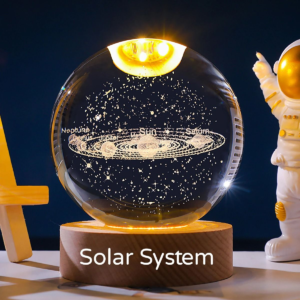 Solar System 3D Crystal Ball with Color-Changing Base and Stars