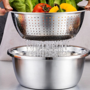 Stainless Steel 3-in-1 Vegetable Cutter with Drain Basket for Effortless Food Prep